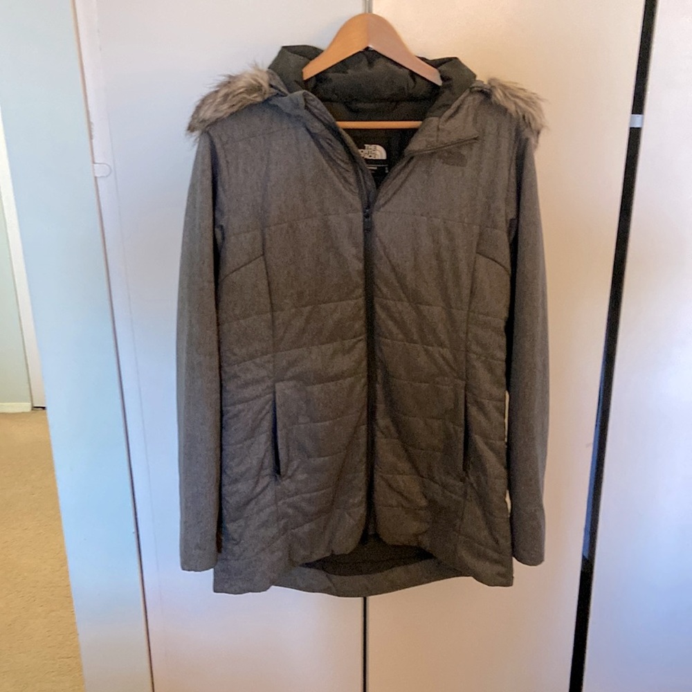 North face coat. Gray. Size Large.